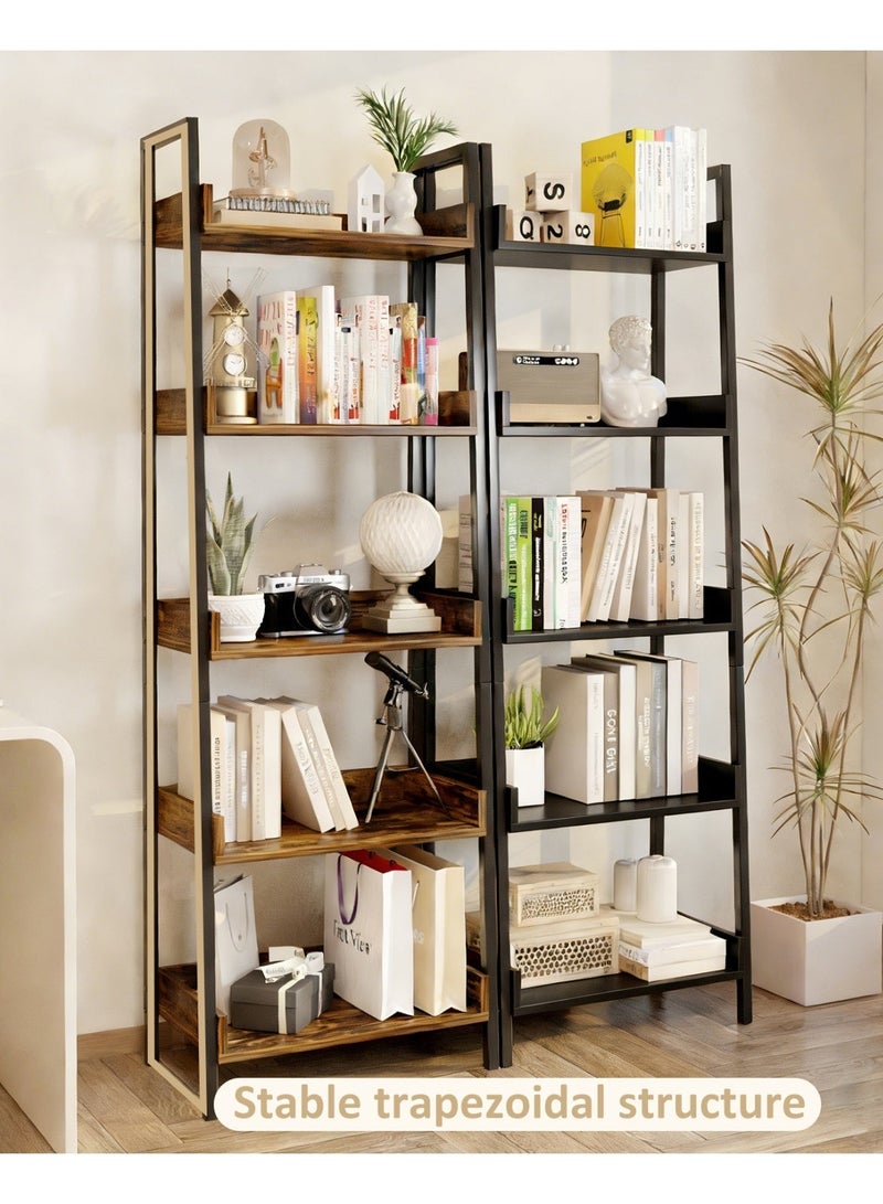 YY-ريشير رف تخزين رف كتب صناعي مكون من 5 طبقات، رف عرض من الخشب والمعدن 160 سم لغرفة المعيشة والمكتب المنزلي - Image 3